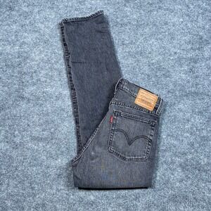 Levis Premium Wedgie Straight Jeans Womens 26 Washed Black High Rise Button Fly